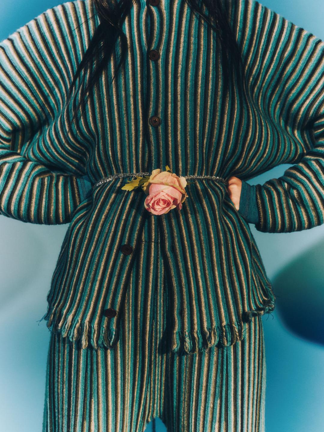 dark navy wool mix multi stripe seamless cardigan