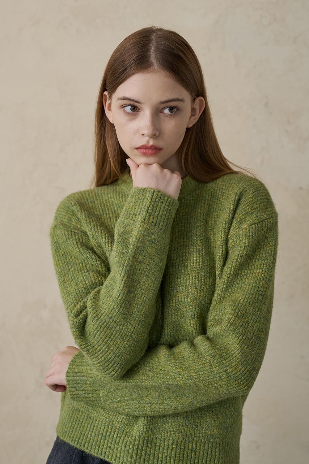 울 블랜디드 리브 니트_그린