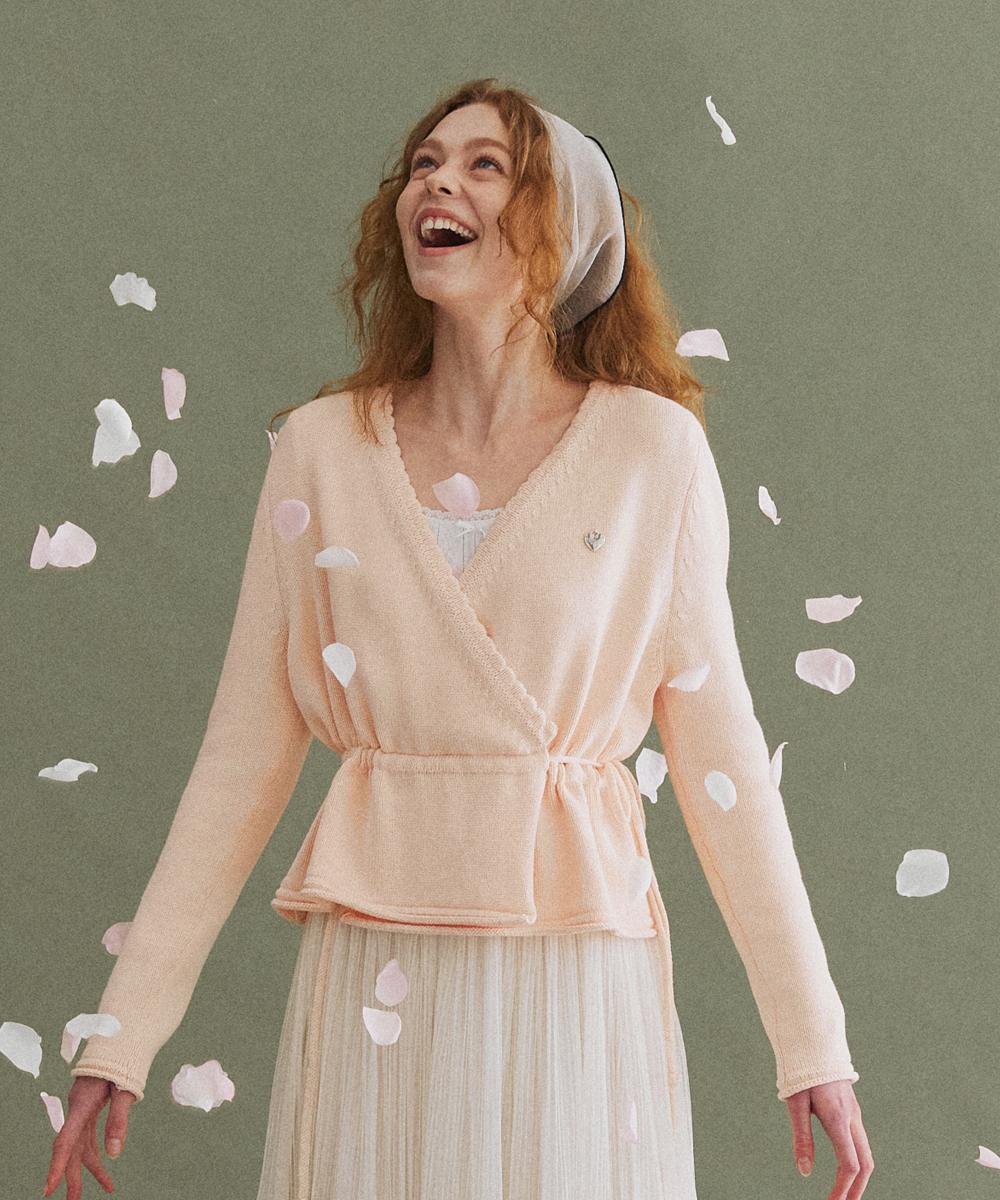 Heart Punching Wrap Knit Cardigan_Pink S M