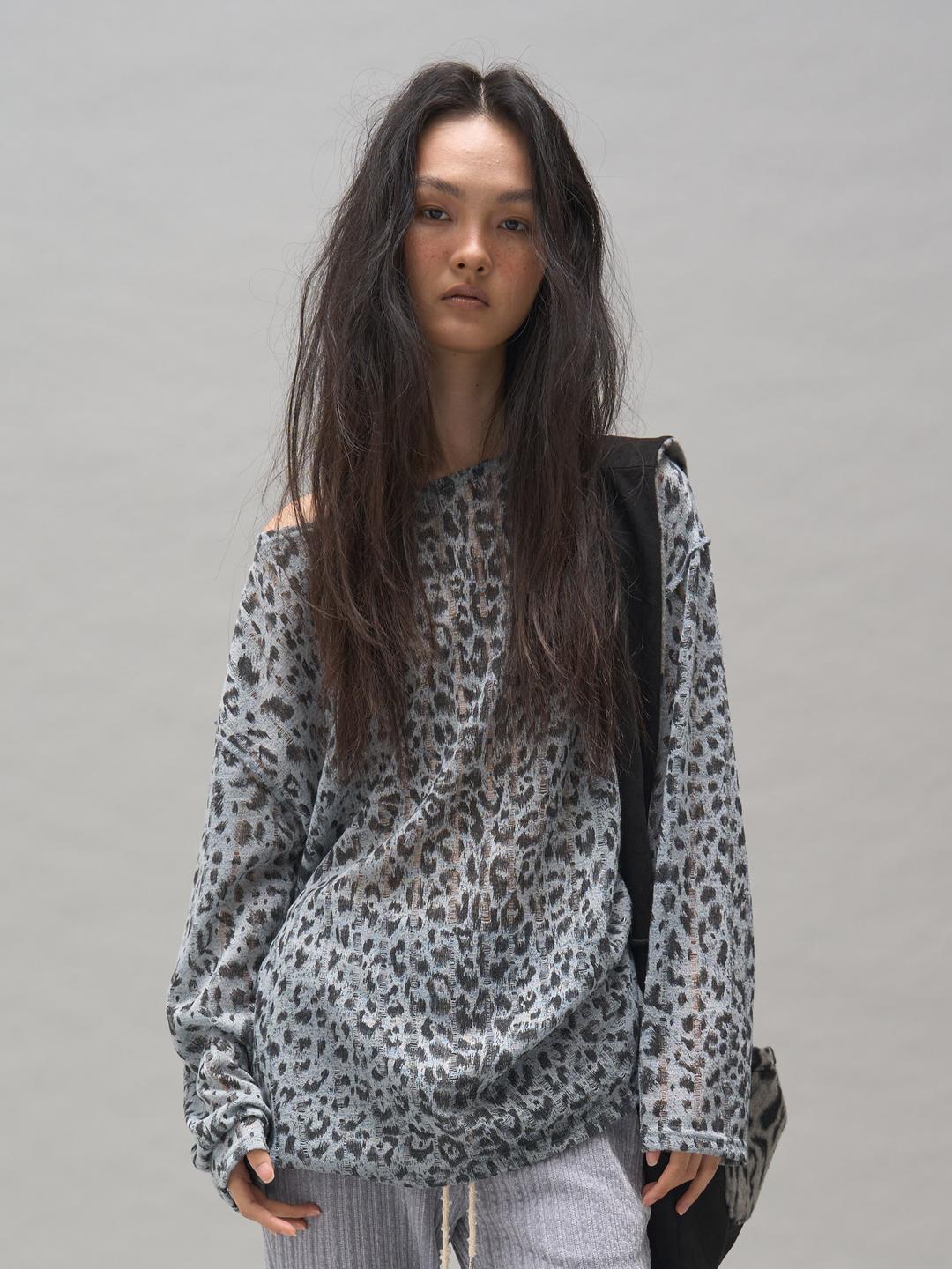 VEN LEOPARD KNIT SWEATER_GREY