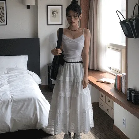 [빈티지/러블리] 레이스 밴딩 롱 캉캉 스커트