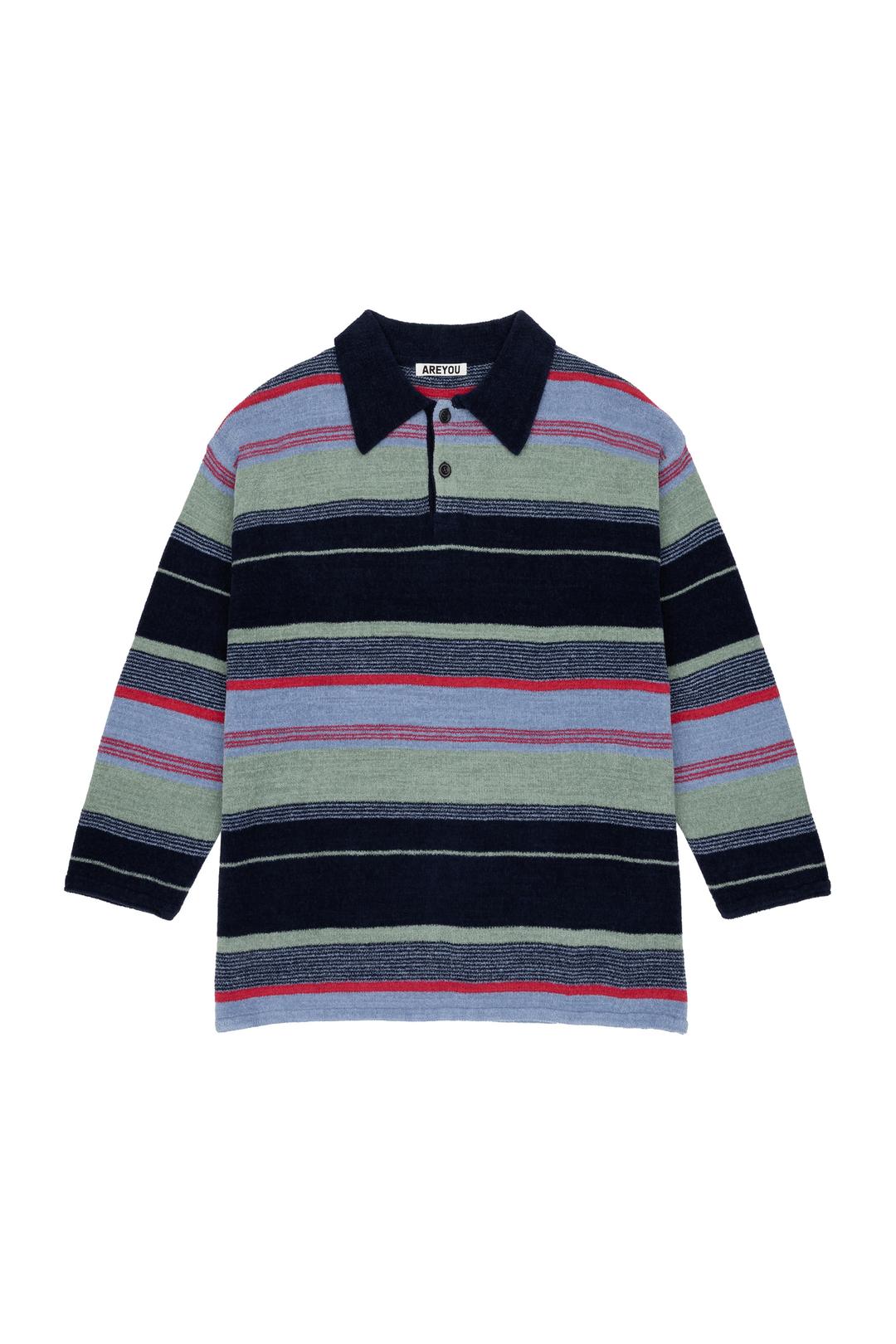 MULTI STRIPE COLLAR TERRY KNIT PULL OVER, MINT
