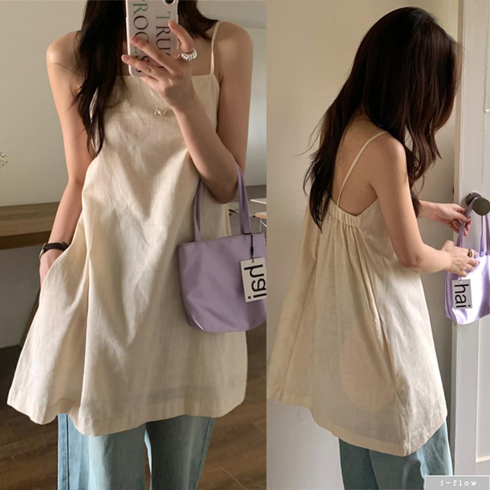 신드 린넨 코튼 롱 나시 하프 블라우스 2col 여름 미니원피스 A라인 뒷밴딩 제이플로우