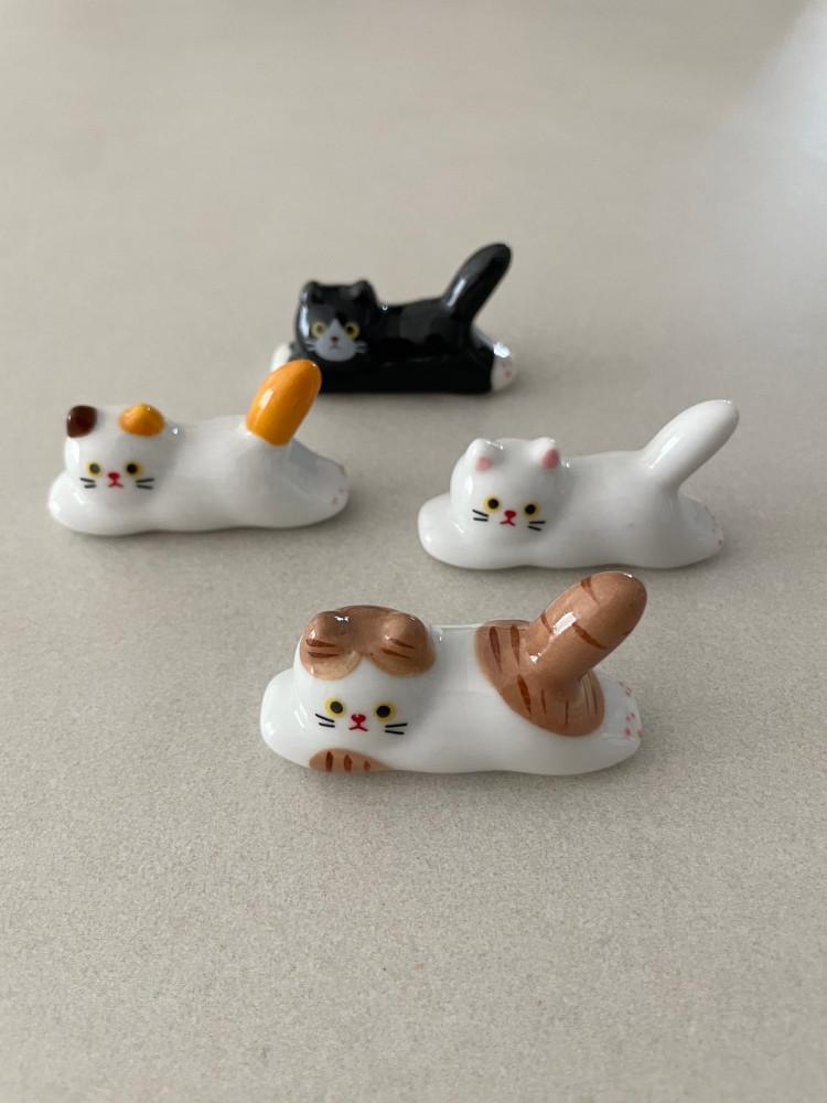 (세트) 뚱냥이 고양이 수저 젓가락 받침대 캐릭터 동물 귀여운 도자기