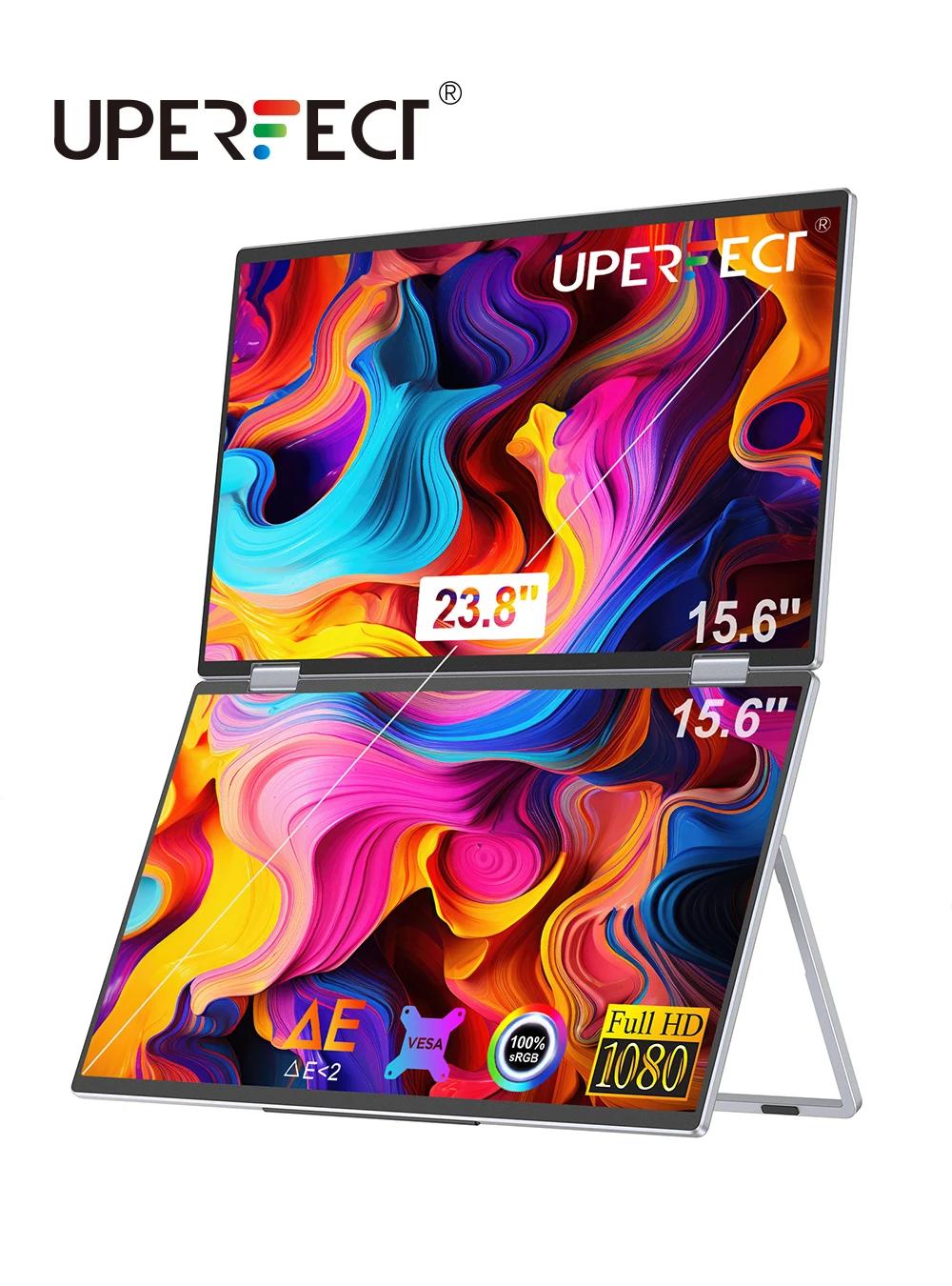 UPERFECT UStation Delta 15.6인치 듀얼 모니터 스택형 접이식 트리플 노트북 화면 100% sRGB Deta 2 휴대용 디스플레이 Windows MacOS용 180° 자동 회전 내장