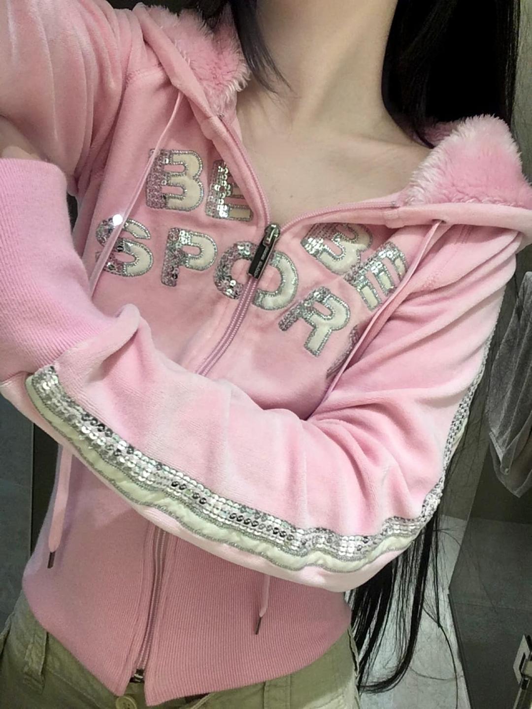 BEBE SPORT 핑크 퍼 후드집업 핀터레스트 갸루 y2k 00s | 후루츠패밀리
