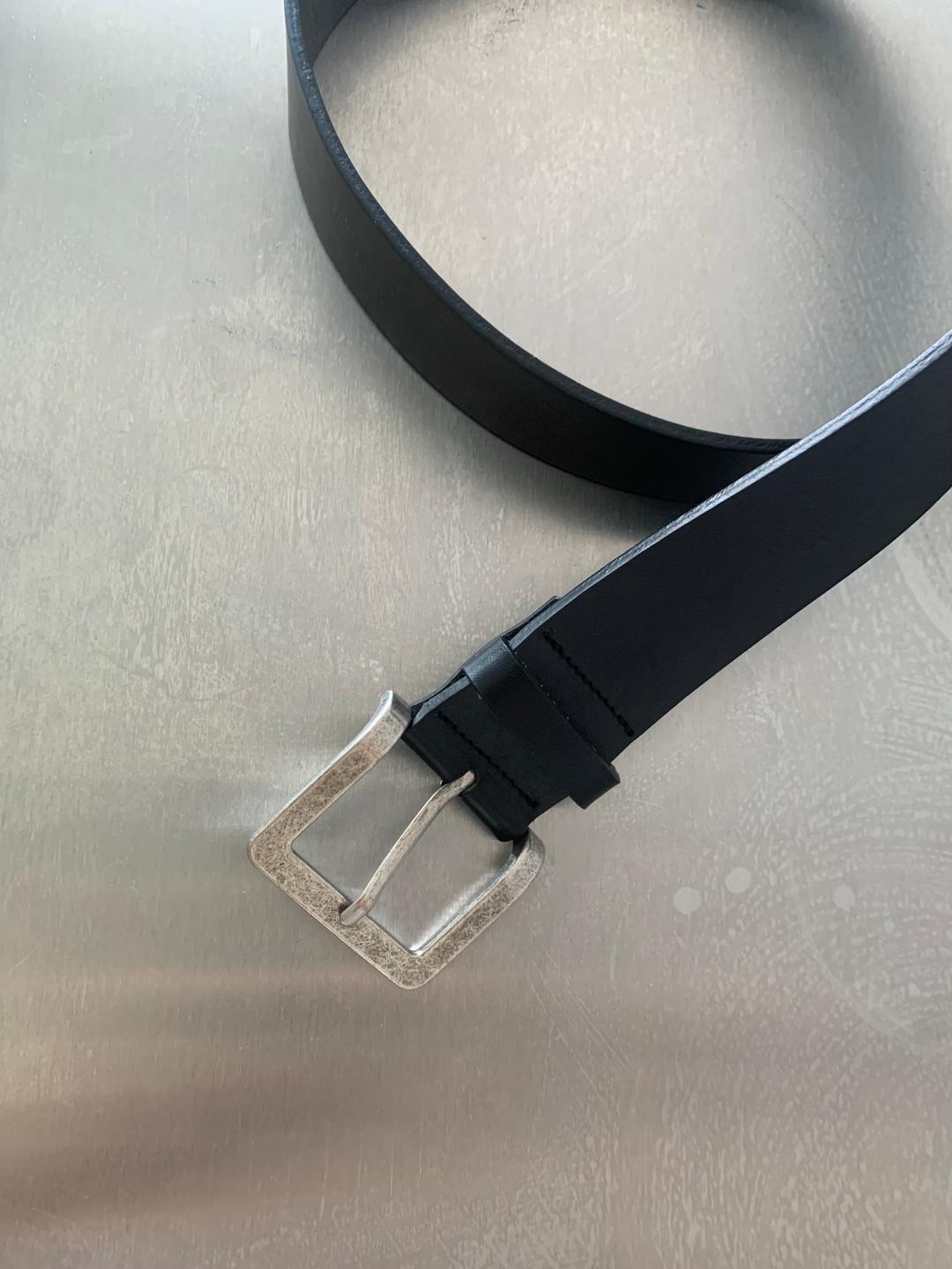 real leather square belt (black)