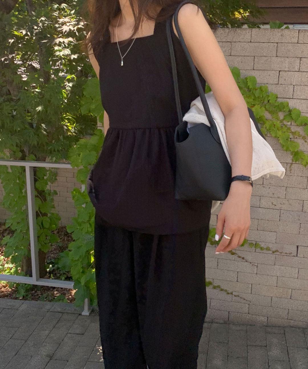 무드프랑 [자체제작/롱버전] 르모 썸머 스퀘어넥 나시 슬리브리스 코튼 롱 블라우스