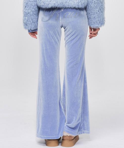 로고 큐빅 벨벳 슬림 부츠컷 소프트블루