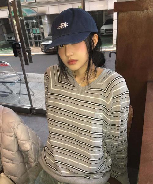 MULTI STRIPE 3STAR V NECK KNIT_GREY(NG2GSUM600A)