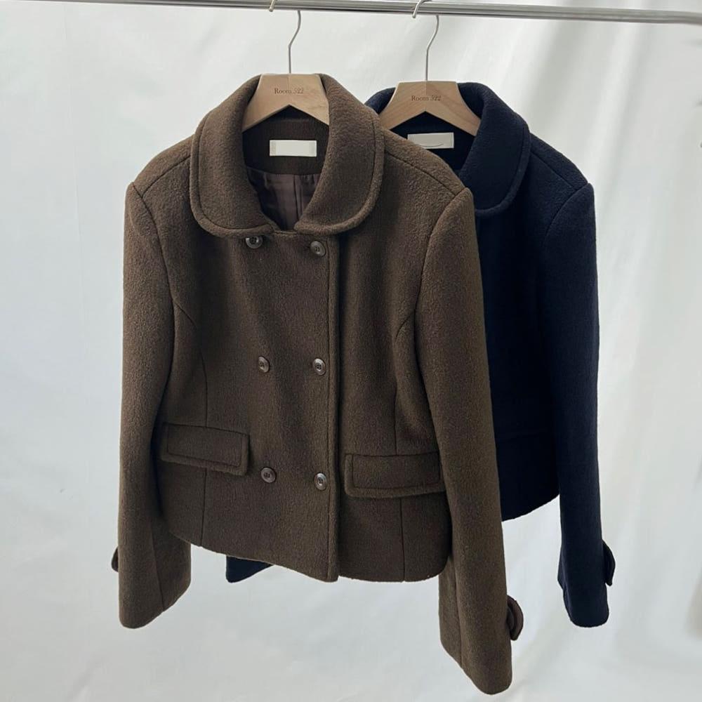 둥근카라 더블버튼 울자켓 하프자켓 반코트