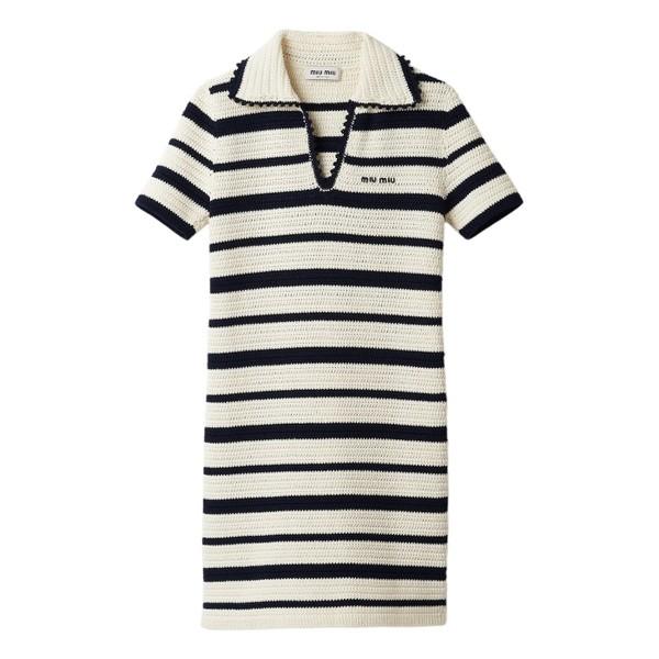 miu mi* striped knitted cotton polo dress