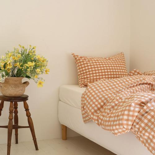 브룬(BRUUN)  심플리 체크 시어서커 침구(오렌 베이지) - 후기 | 무신사