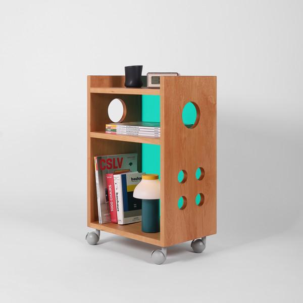 Ando_02 Trolly Shelf (Green) Cherry wood