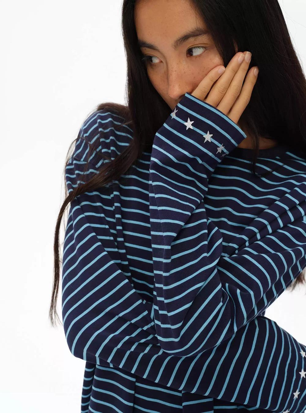 Ocean Blue Stripe Star Long Sleeve T-Shirt