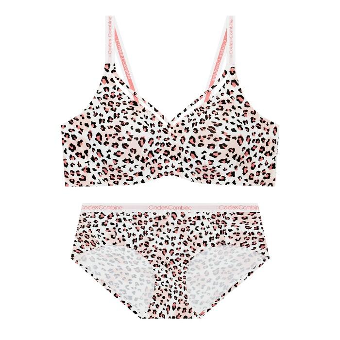 핑크 레오파드 스트랩 볼륨 심리스 브라