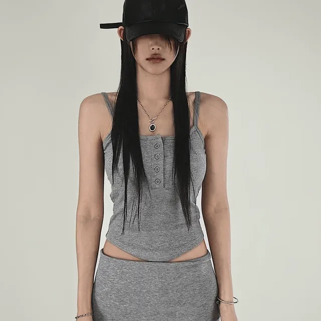 MIMI BUTTON RIBBED CAP SLEEVELESS TOP 미미 단추 골지 캡내장 나시탑 (3COLORS)