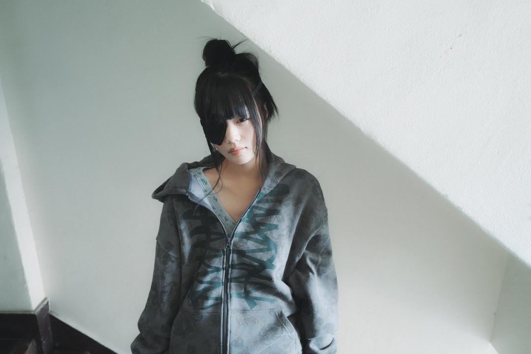 Ribbon hoodie zip up, rose
