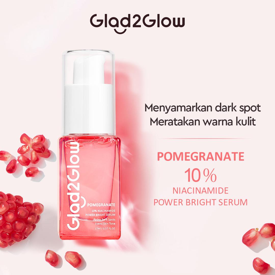 Glad2Glow Pomegranate 10% Niacinamide Power Bright White Serum Wajah 17ml | Serum Niacinamide Serum Alpha Arbutin Mencerahkan Whitening Facial Serum Brightening Serum