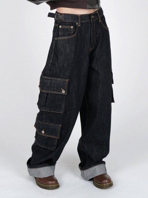 Non-Fade Raw Denim Cargo Pants