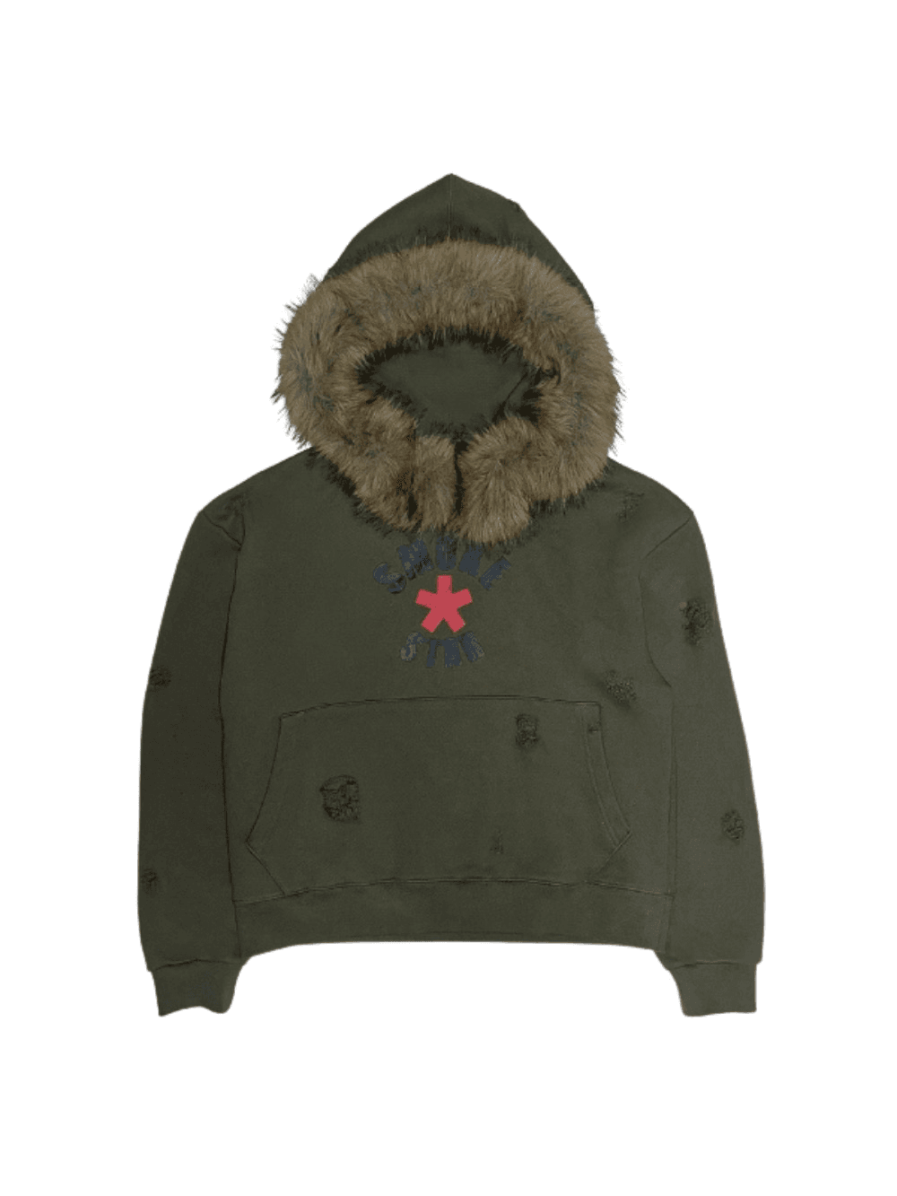 Destroyed Fur Crimson Hoodie (KHAKI)