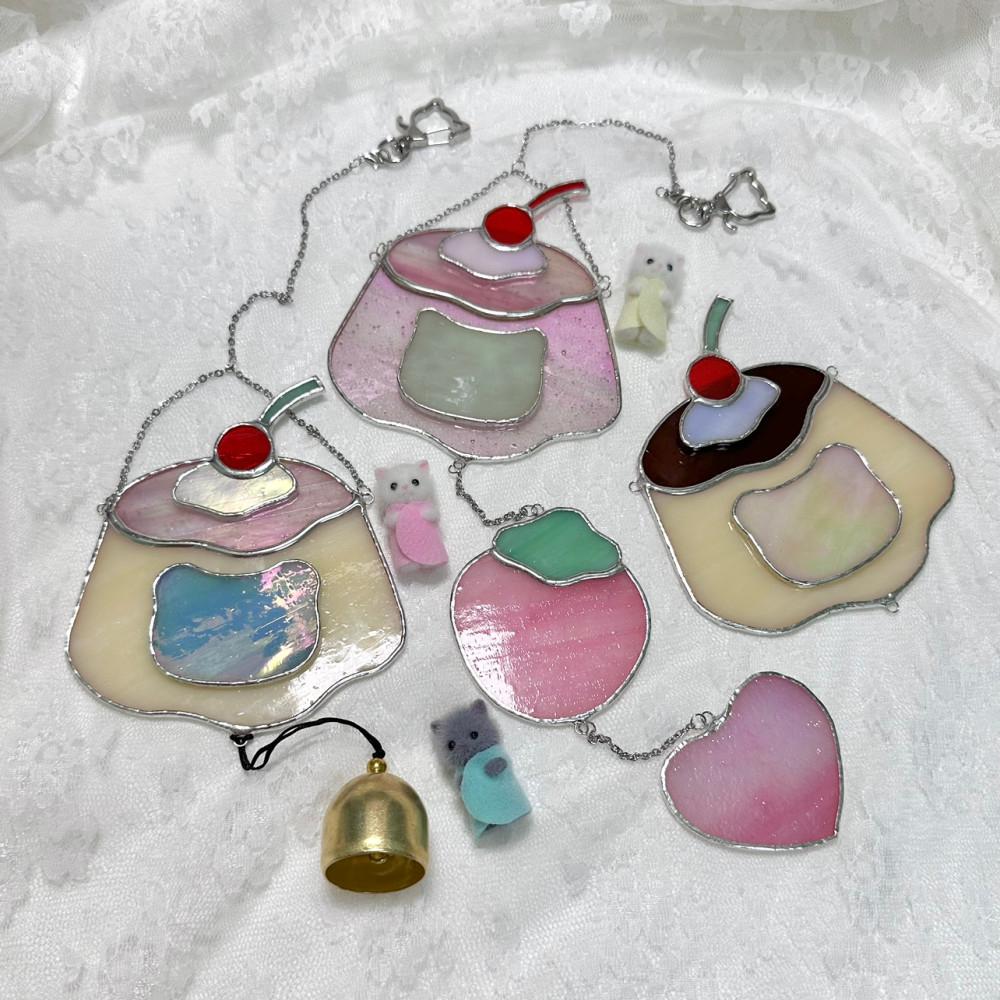 스테인드글라스 유리공예 딸기 푸딩 하트 디저트 썬캐쳐 선캐쳐 아이방꾸미기