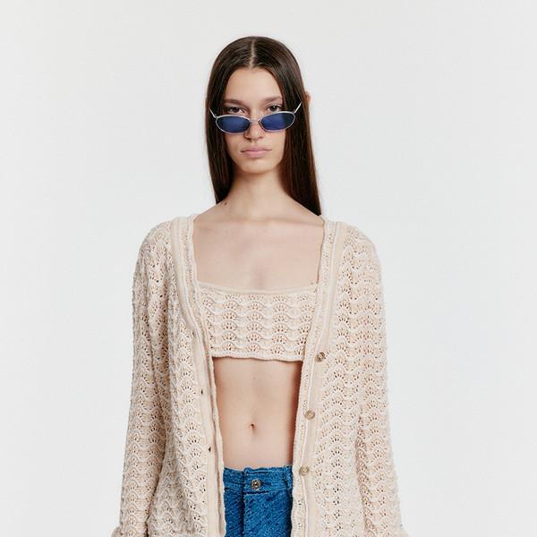[EXCLUSIVE] YUTANI Lace Textured Knit Cardigan - Cream/White