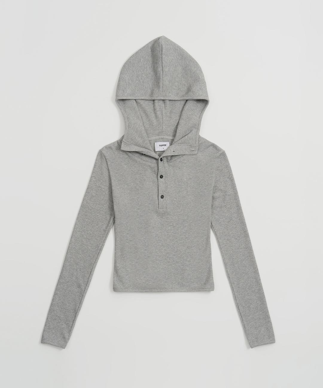 (W) 하이넥 와플 후드 티셔츠 (GREY)