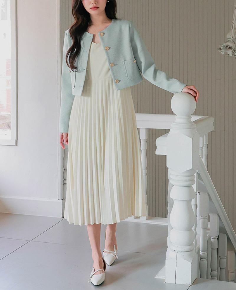 [66-120][셋업룩]트위배색 자켓 원피스 세트