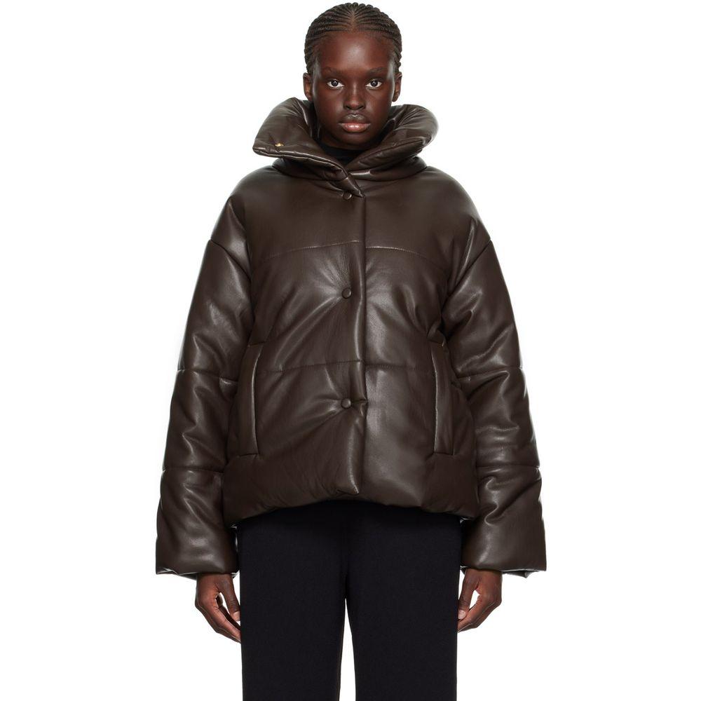 나누슈카 여성 브라운 하이드 비건 가죽 재킷 패딩 232845F059012
