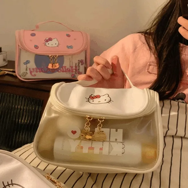 [정품] 산리오 키티 여행용 파우치 메이크업 세면백 벽걸이 화장품 세면도구 트래블파우치 워시백 방수 수영장 수영 가방 다용도 목욕 더스트백 여자 친구 생일 선물