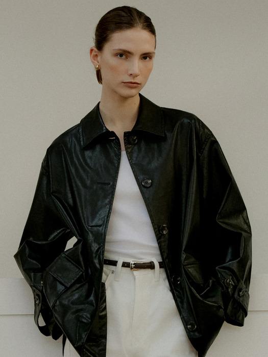 오버핏 페이크 레더 하프 트렌치 자켓 2컬러 L180