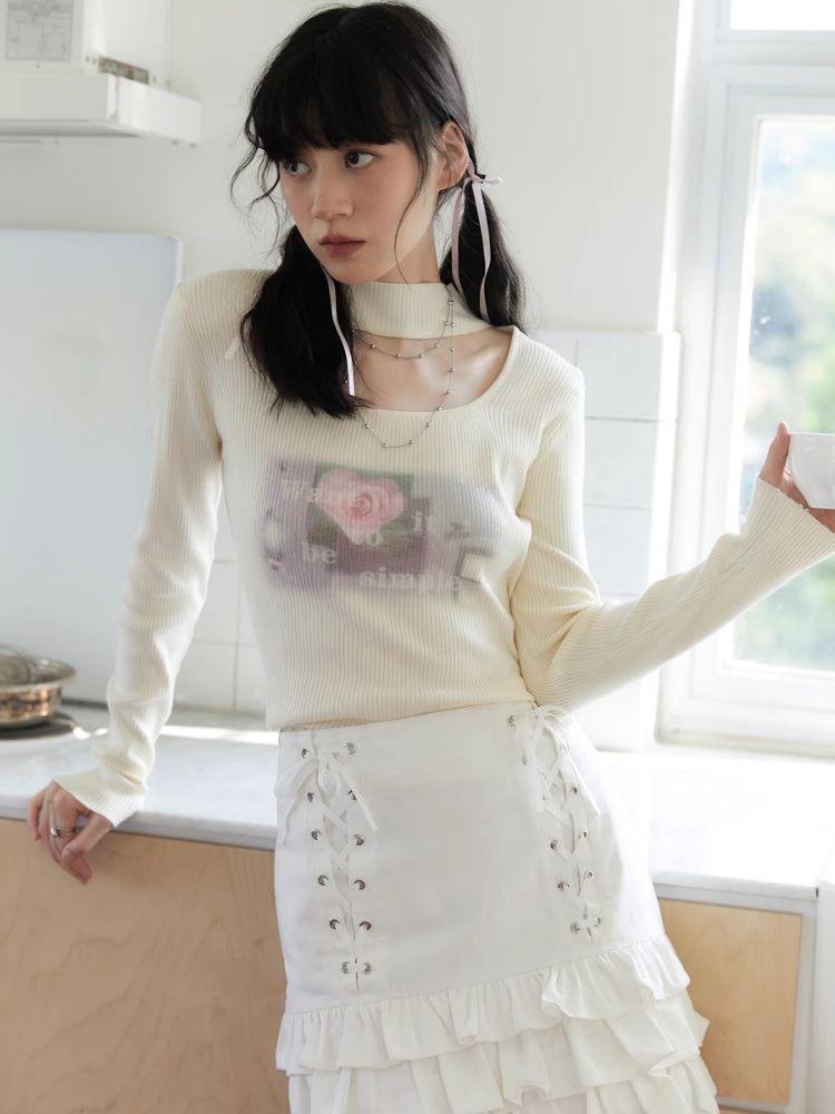 Romantic Swoosh Ambiance Rose Print Sweater【s0000006251】