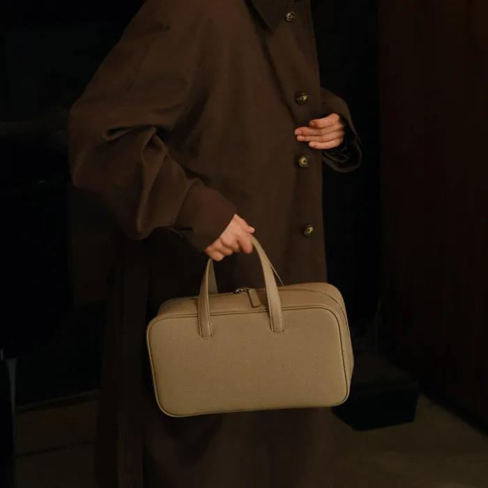 Large Tin square tote bag Taupe