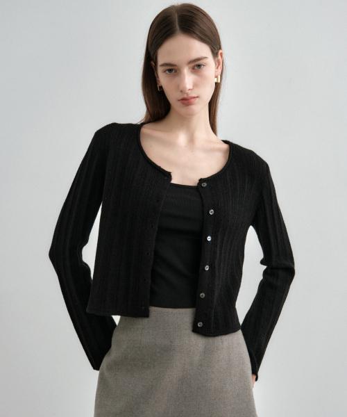 슬림 알파카 골지 니트 가디건 블랙 MDCD048BLACK