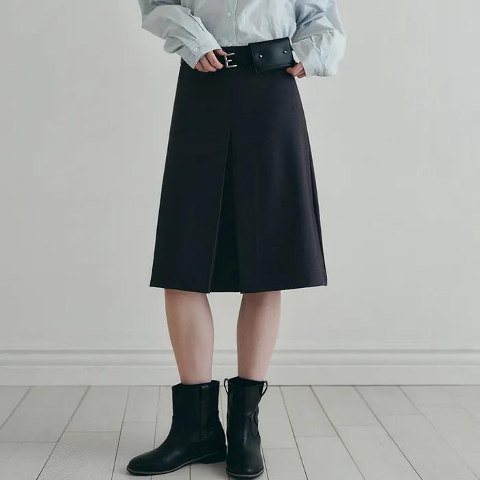 모던 슬릿 A라인 미디 스커트 - 차콜