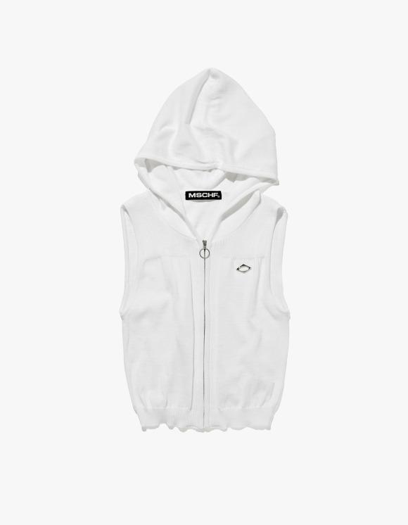 (W) 미스치프 롬버스 후디드 니트 베스트 화이트