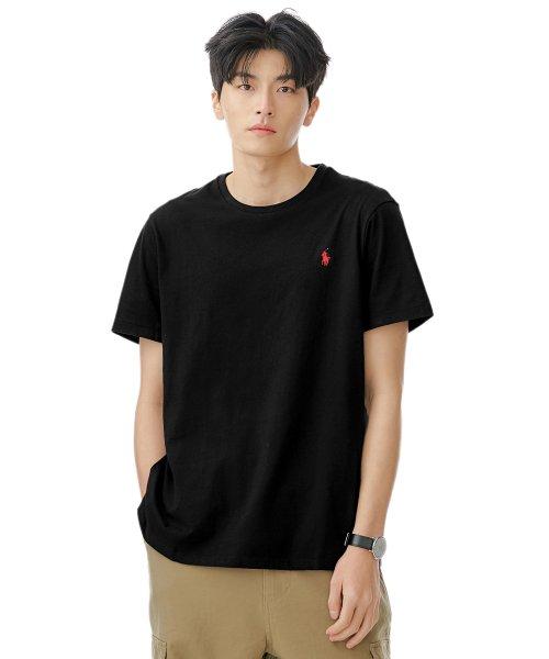 커스텀 슬림 핏 코튼 티셔츠 - 블랙