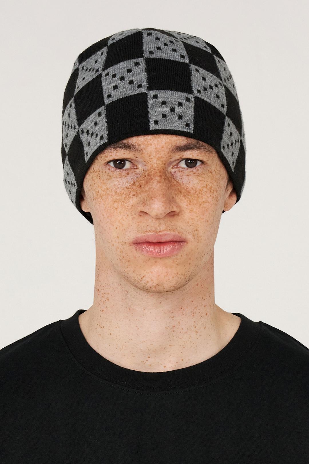 ARGYLE CHECKER BEANIE / BLACK