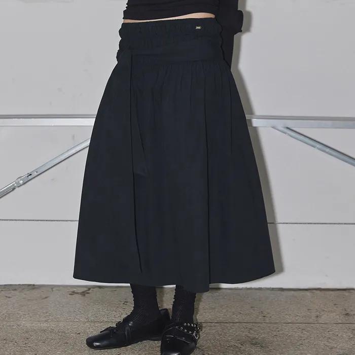 Smocked Shirring Skirt Black