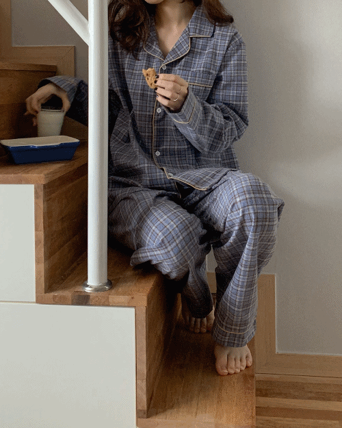 [unisex] 워밍 체크 긴팔 파자마 set (2colors/2size)