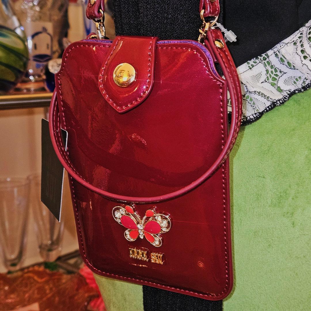 안나수이 퍼플 에나멜 글리터 나비 크로스백