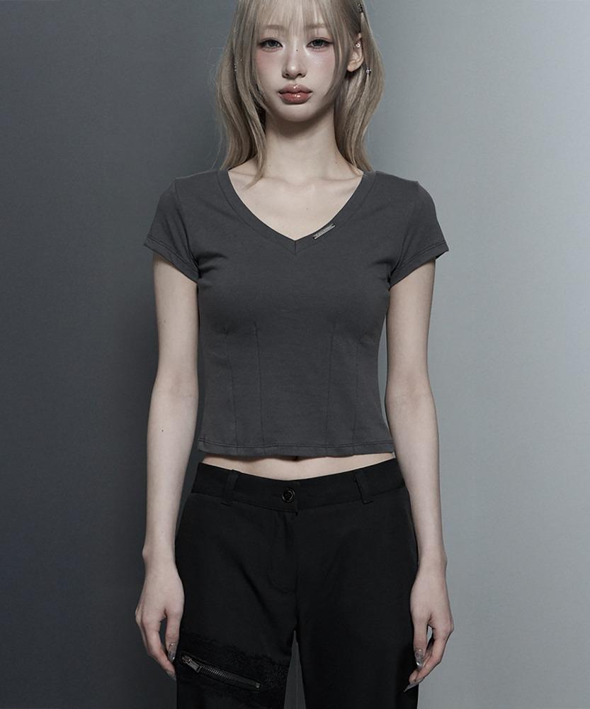 Dart Line V-Neck Slim Top (Dark Gray)