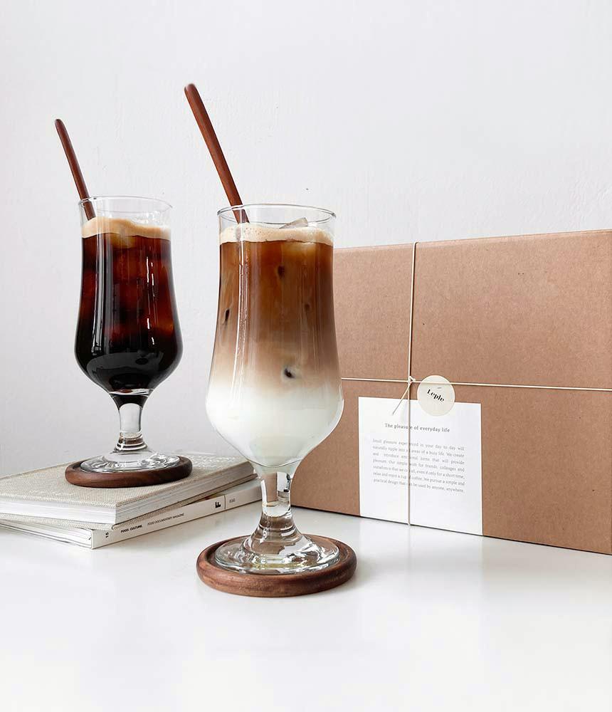 고블렛 우드코스터 2인세트 신혼 집들이선물 와인잔 선물세트