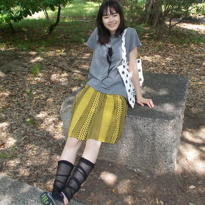 STRIPE DOT PLEATS SKIRT EGG