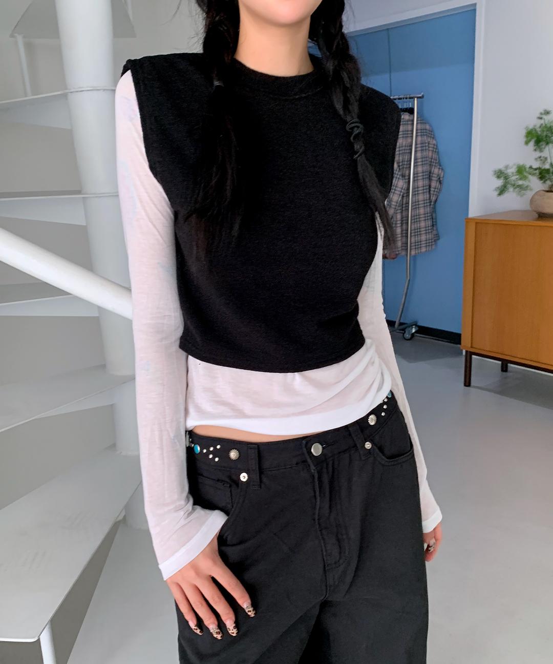 리스훅 [데일리조끼💟]레버 무지 니트 베스트