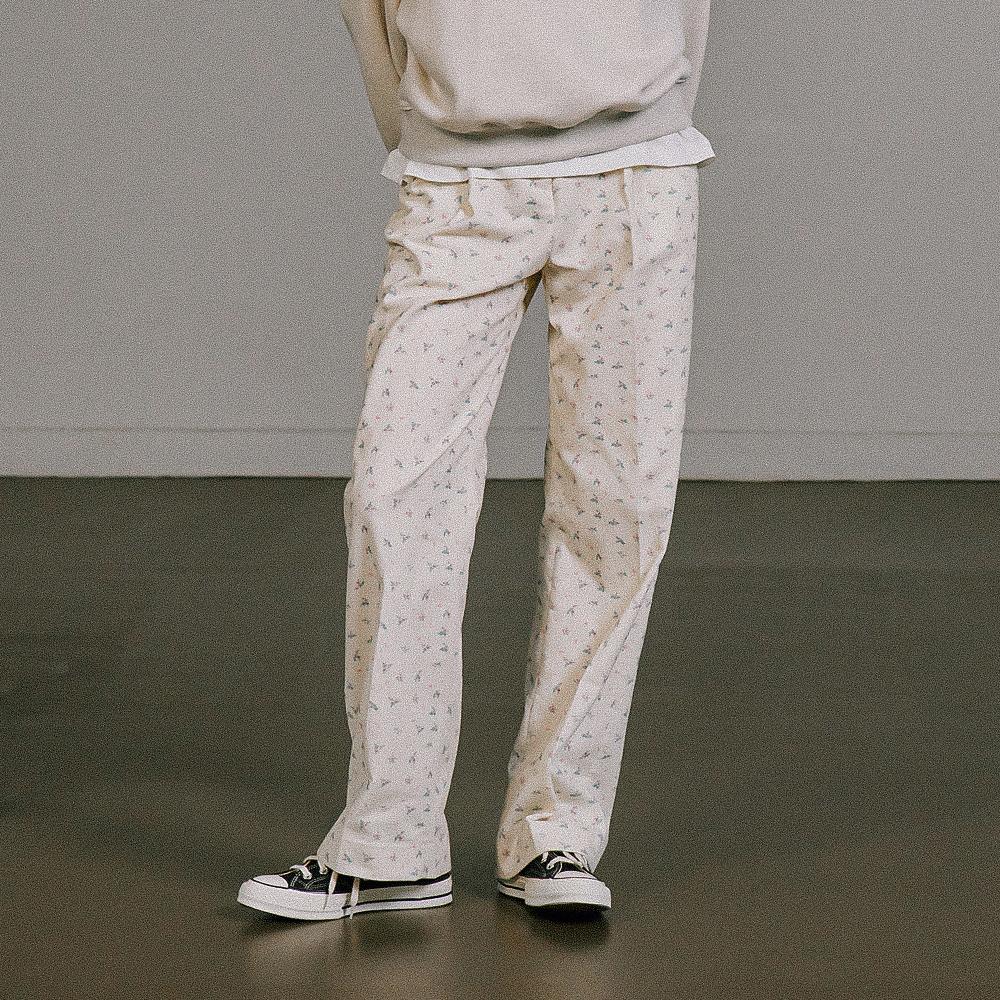 FLOWER PATTERN CORDUROY PANTS IVORY