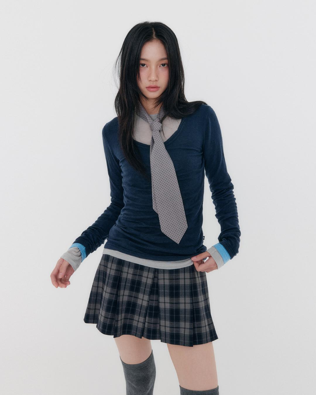 Layered Long Sleeve T-Shirt ( Navy Blue )