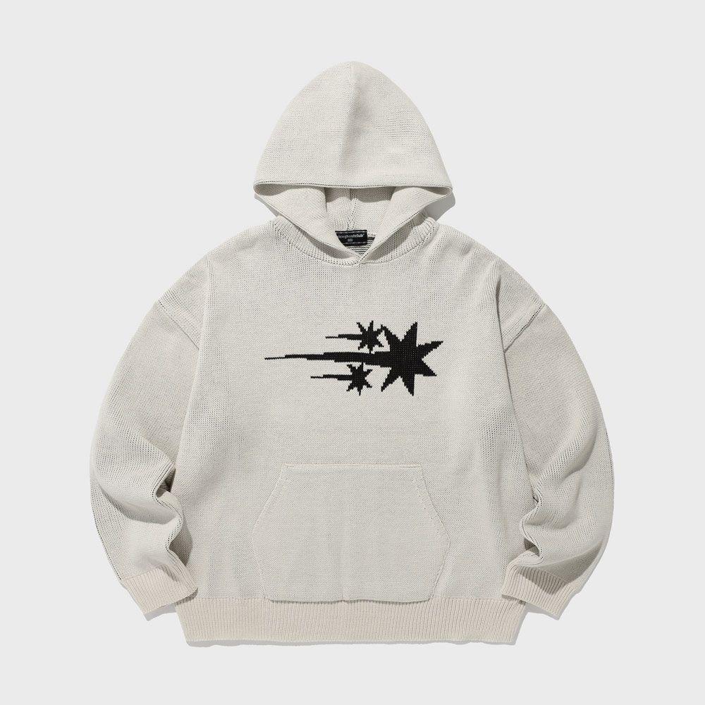 3STARS LOGO KNIT HOODIE_IVORY(NG2DFUK610A)