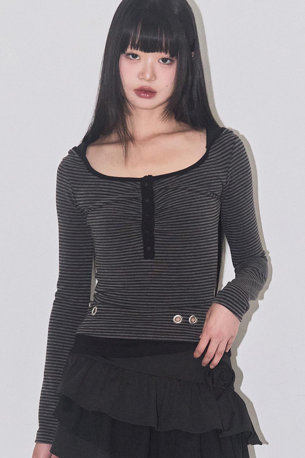 [10/24 예약발송] 레이어 스트라이프 후드 차콜